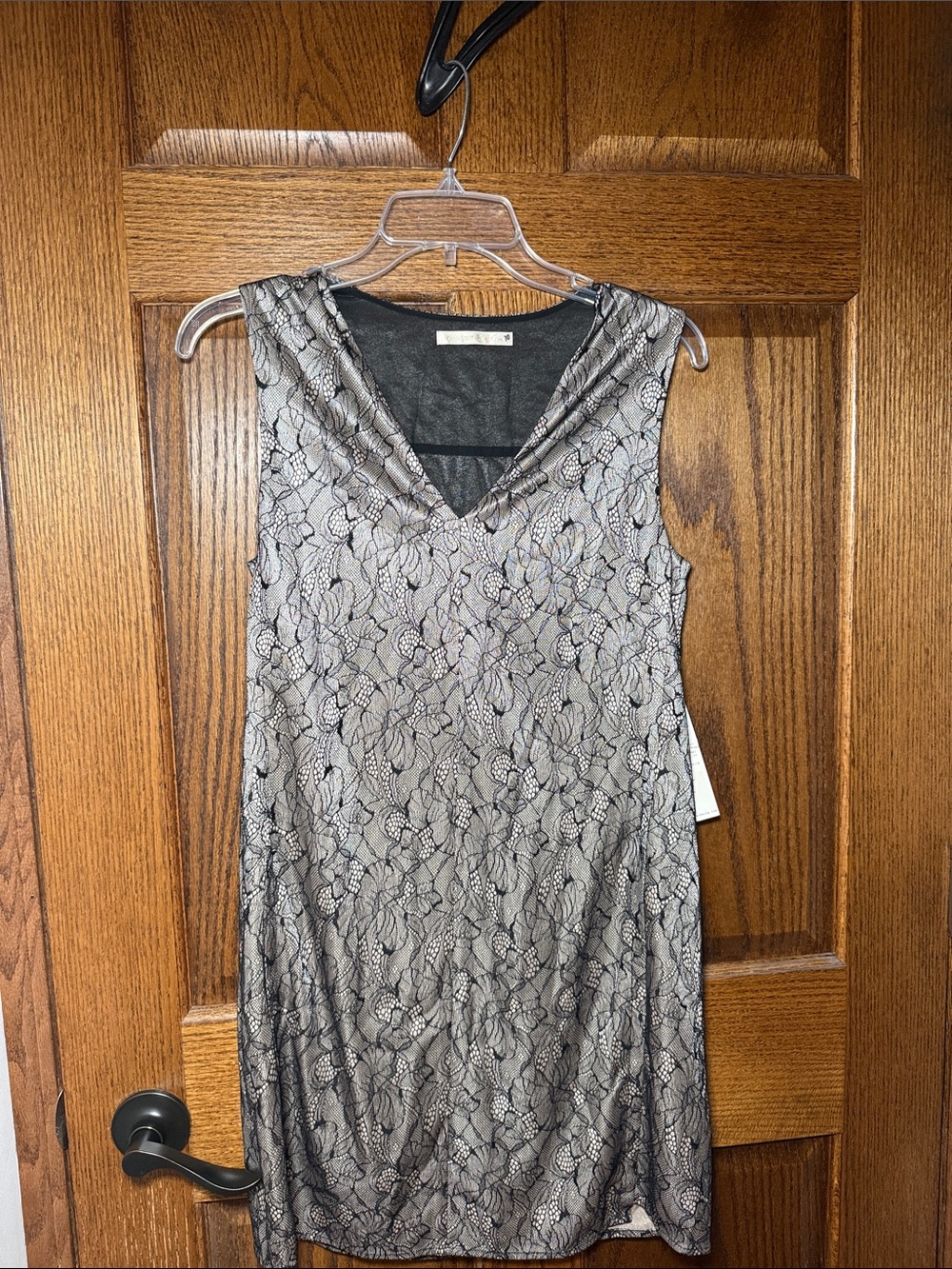 cooper & ella Silver Lace Layered V-Neck Mini Dress